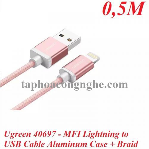 Ugreen 40697 0.5M màu Hồng Cáp Lightning sạc + truyền dữ liệu cho iPhone US199 30040697
